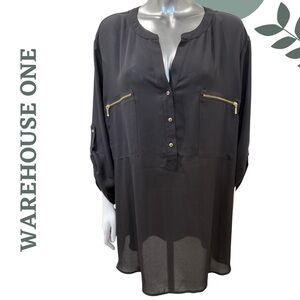 🛍️ 3/$40 WAREHOUSE ONE | Black Gold-Zip Tunic Blouse | Plus Size XXXL